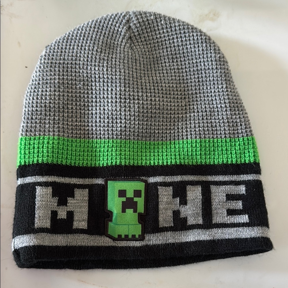 Minecraft Gray and Green Kids Beanie